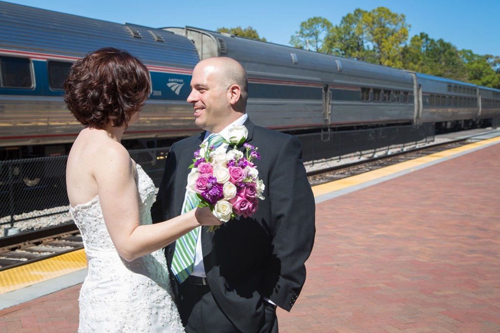 Newlyweds at the Winter Park train station